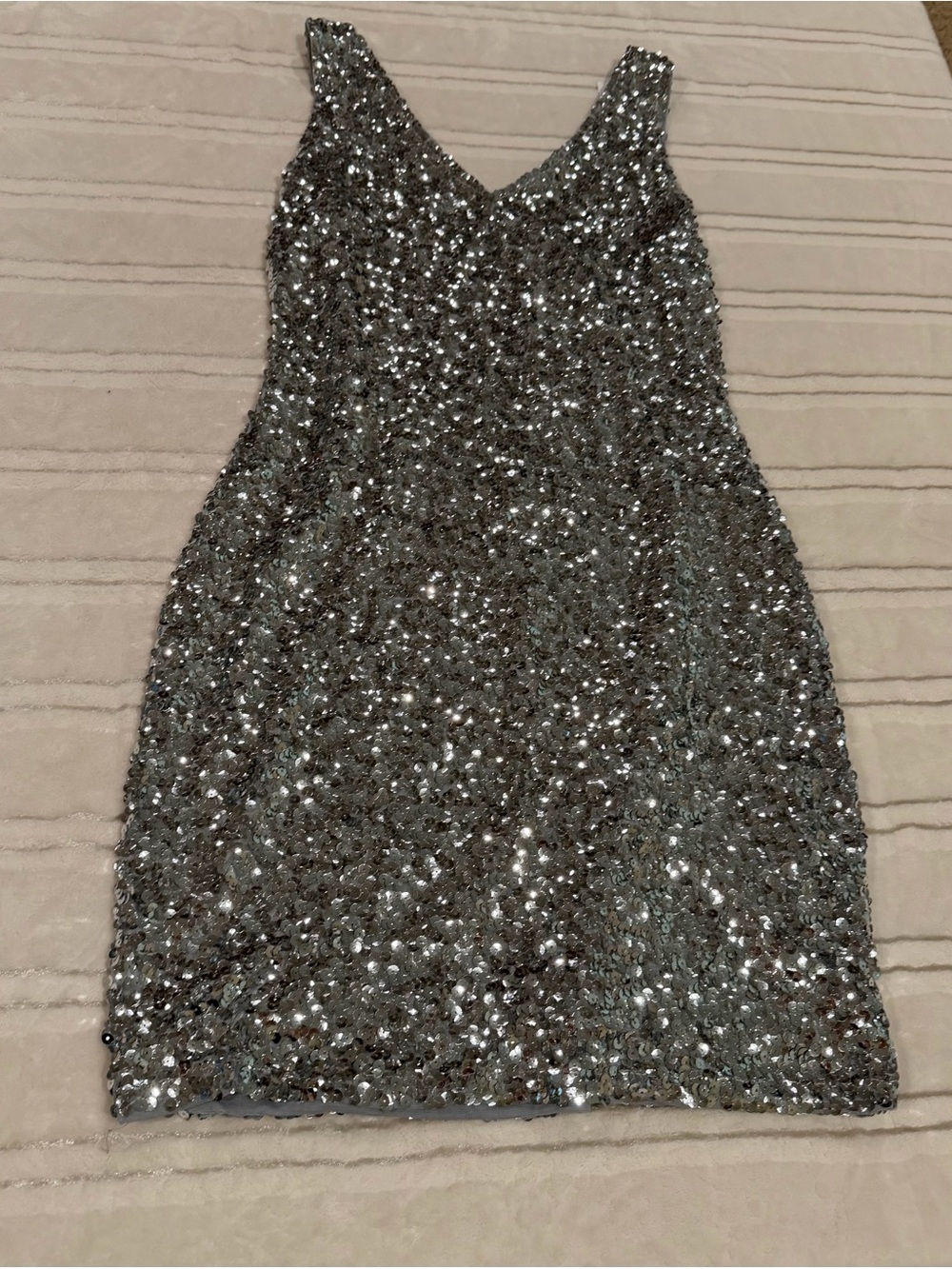 Silver Sequin V-Neck Mini Dress